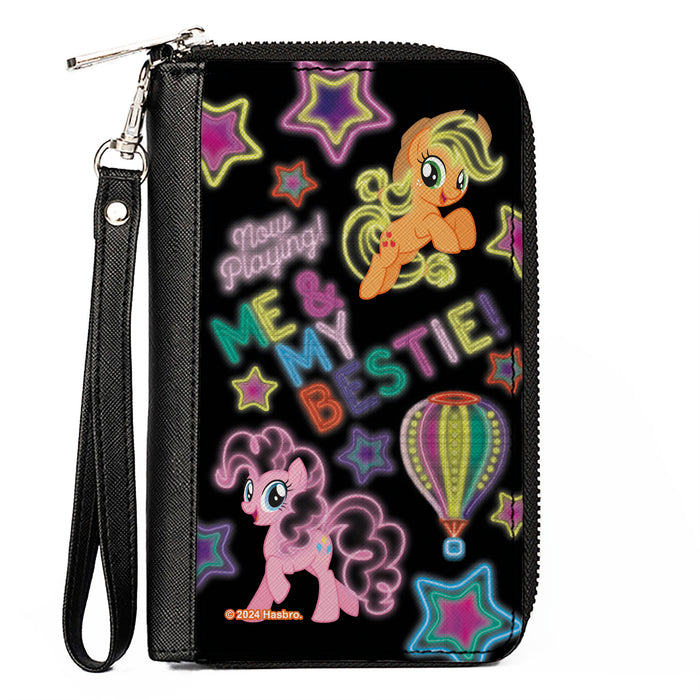 PU Zip Around Wallet Rectangle - My Little Pony Pinkie Pie and Applejack ME & MY BESTIE Neon Art Black/Multi Color Clutch Zip Around Wallets Hasbro   