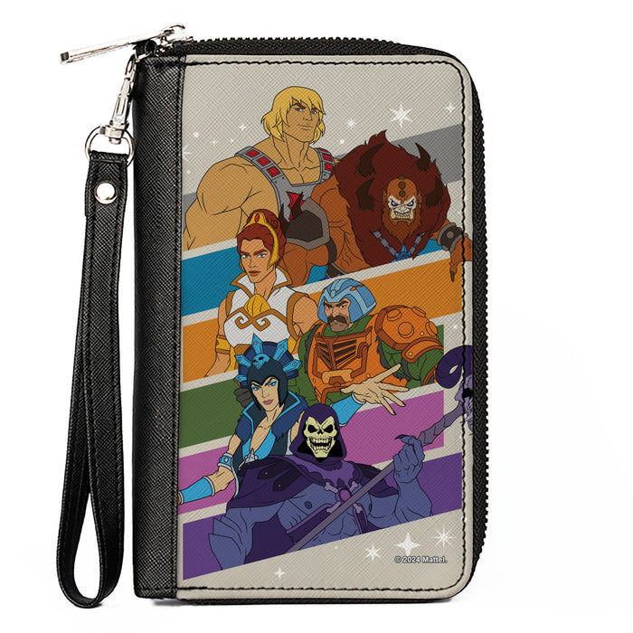 PU Zip Around Wallet Rectangle - Masters of the Universe Character Stripe Poses White/Multi Color Clutch Zip Around Wallets Mattel