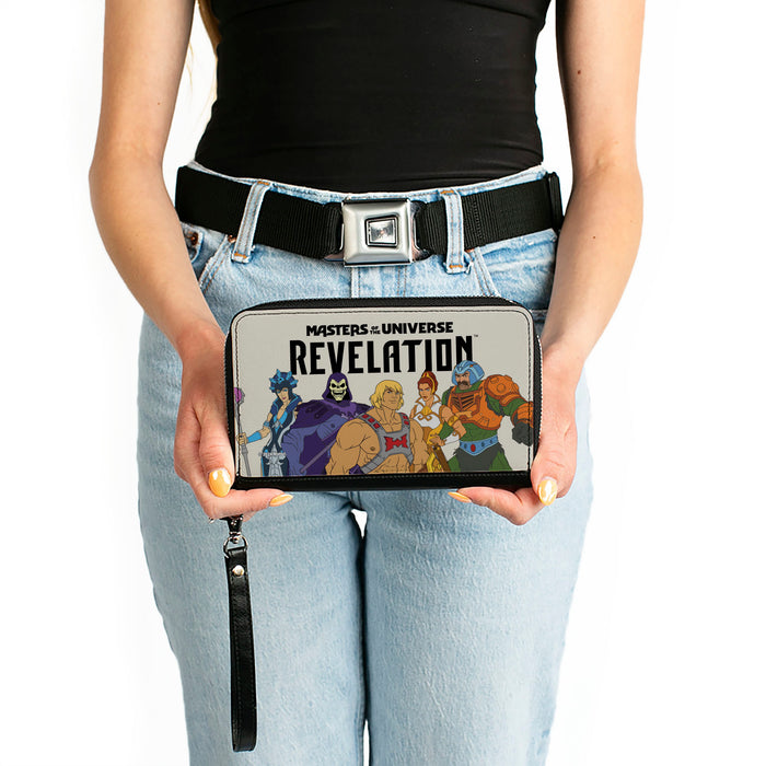 PU Zip Around Wallet Rectangle - MASTERS OF THE UNIVERSE REVELATION Group Pose and Title Logo White/Black Clutch Zip Around Wallets Mattel