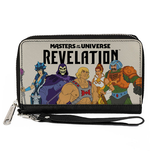 PU Zip Around Wallet Rectangle - MASTERS OF THE UNIVERSE REVELATION Group Pose and Title Logo White/Black Clutch Zip Around Wallets Mattel