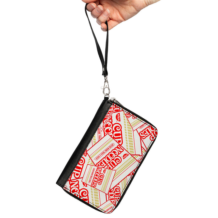 PU Zip Around Wallet Rectangle - NISSIN CUP NOODLES Cups Stacked White/Red/Dark Yellow Clutch Zip Around Wallets Nissin Foods   