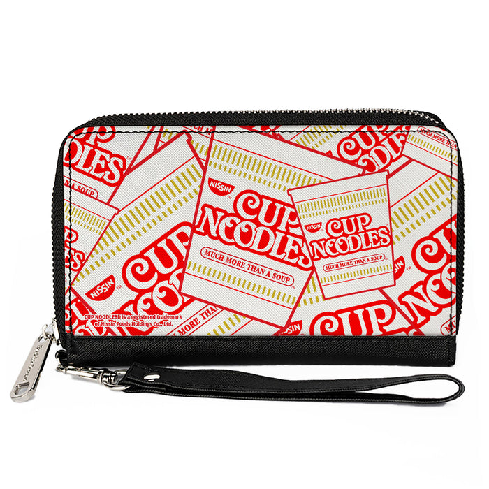 PU Zip Around Wallet Rectangle - NISSIN CUP NOODLES Cups Stacked White/Red/Dark Yellow Clutch Zip Around Wallets Nissin Foods   