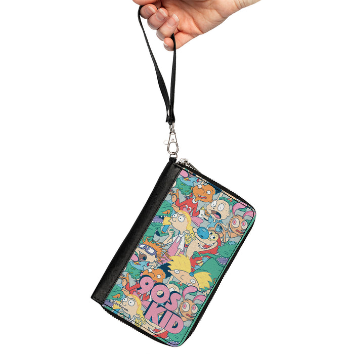 PU Zip Around Wallet Rectangle - Nick Rewind 90'S KID Character Mash Up Collage Clutch Zip Around Wallets Nickelodeon   