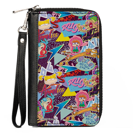 PU Zip Around Wallet Rectangle - Nick 90's Show Logos and Characters Collage Purple/Multi Color Clutch Zip Around Wallets Nickelodeon   