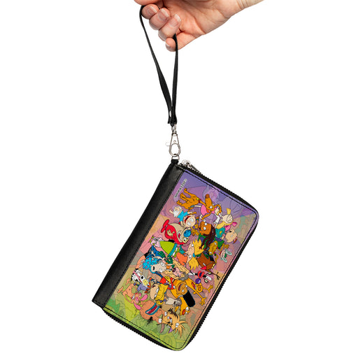 PU Zip Around Wallet Rectangle - Nick 90's Character Group Pose Fade Multi Color Clutch Zip Around Wallets Nickelodeon   