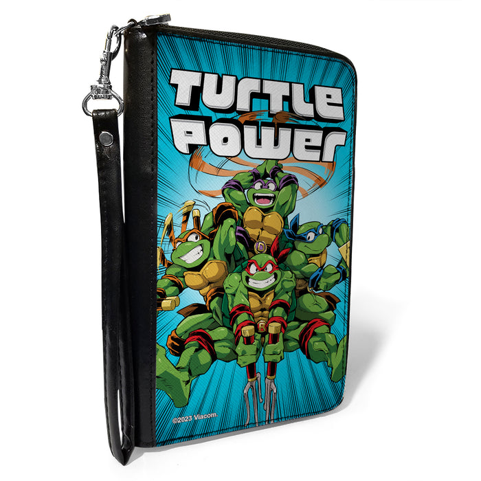 PU Zip Around Wallet Rectangle - Teenage Mutant Ninja Turtles TURTLE POWER Group Pose Rays Blues Clutch Zip Around Wallets Nickelodeon   
