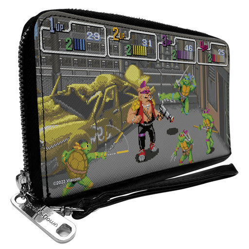 PU Zip Around Wallet Rectangle - Teenage Mutant Ninja Turtles and Bebop Arcade Battle Scene Clutch Zip Around Wallets Nickelodeon   