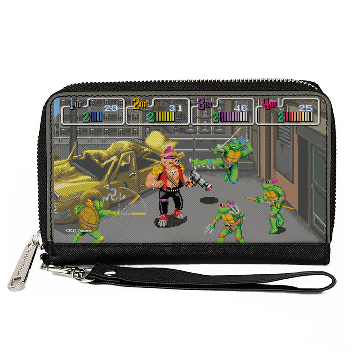 PU Zip Around Wallet Rectangle - Teenage Mutant Ninja Turtles and Bebop Arcade Battle Scene Clutch Zip Around Wallets Nickelodeon   