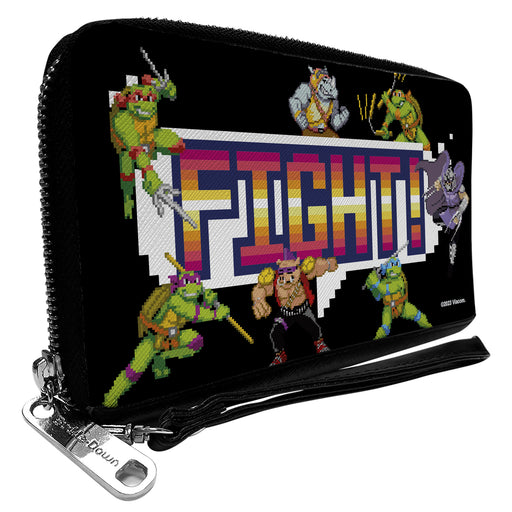 PU Zip Around Wallet Rectangle - Teenage Mutant Ninja Turtles and Villains Arcade FIGHT! Pose Black Clutch Zip Around Wallets Nickelodeon   