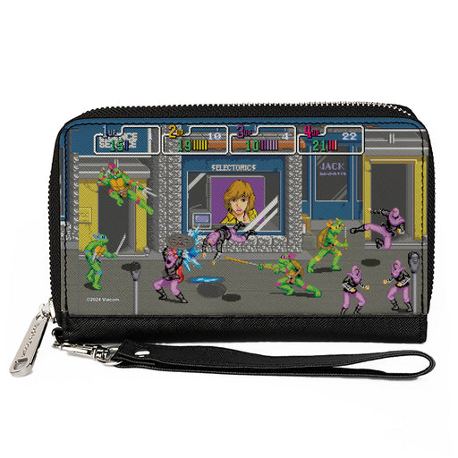 PU Zip Around Wallet Rectangle - Teenage Mutant Ninja Turtles Battle Purple Foot Soldier Ninja Arcade Scene Grays Clutch Zip Around Wallets Nickelodeon   