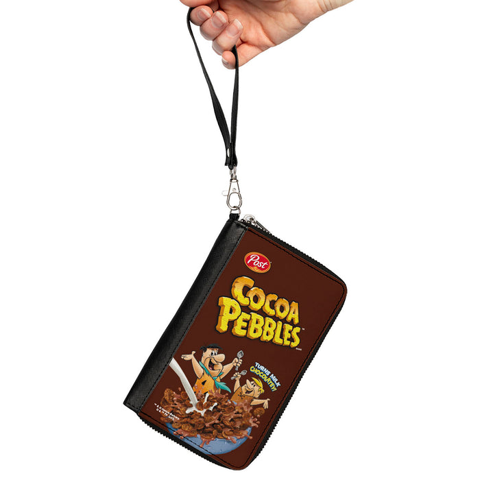 PU Zip Around Wallet Rectangle - COCOA PEBBLES Fred Flintstone and Barney Rubble Cereal Box Replica Brown Clutch Zip Around Wallets The Flintstones   