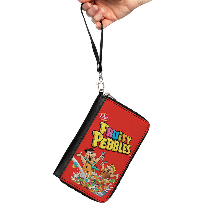 PU Zip Around Wallet Rectangle - FRUITY PEBBLES Fred Flintstone and Barney Rubble Cereal Box Replica Bright Red Clutch Zip Around Wallets The Flintstones   