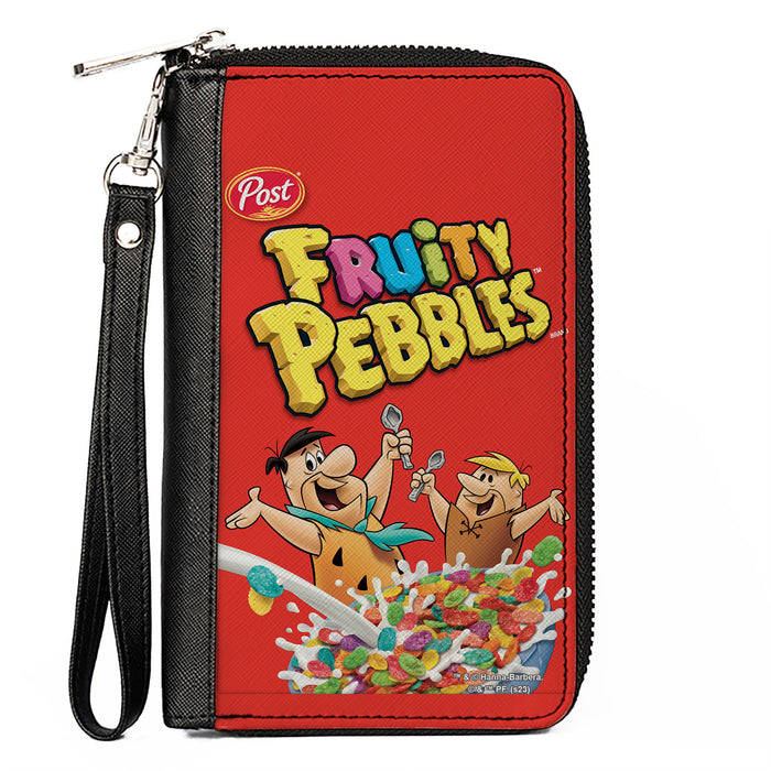 PU Zip Around Wallet Rectangle - FRUITY PEBBLES Fred Flintstone and Barney Rubble Cereal Box Replica Bright Red Clutch Zip Around Wallets The Flintstones   