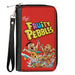 PU Zip Around Wallet Rectangle - FRUITY PEBBLES Fred Flintstone and Barney Rubble Cereal Box Replica Bright Red Clutch Zip Around Wallets The Flintstones   