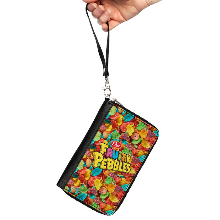 PU Zip Around Wallet Rectangle - POST FRUITY PEBBLES Logo and Vivid Cereal Multi Color Clutch Zip Around Wallets The Flintstones   