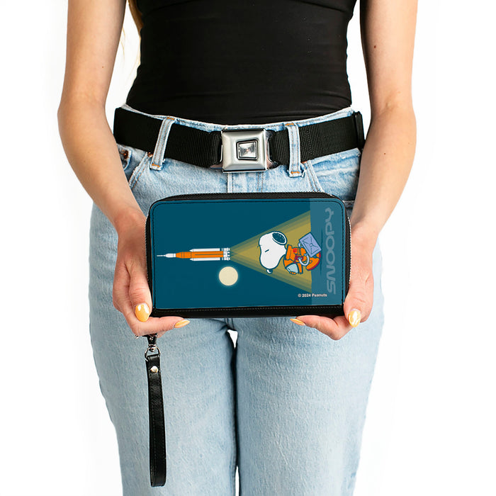 PU Zip Around Wallet Rectangle - Peanuts Astronaut Rocket Launch Snoopy Pose Blues Clutch Zip Around Wallets Peanuts Worldwide LLC   