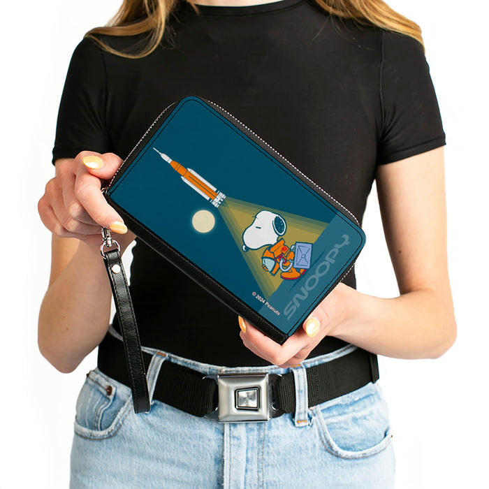 PU Zip Around Wallet Rectangle - Peanuts Astronaut Rocket Launch Snoopy Pose Blues Clutch Zip Around Wallets Peanuts Worldwide LLC   