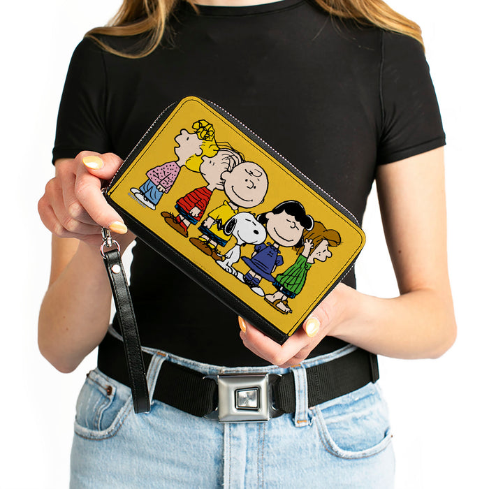 PU Zip Around Wallet Rectangle - Peanuts Gang Close-Up Group Pose Golden Yellow Clutch Zip Around Wallets Peanuts Worldwide LLC   