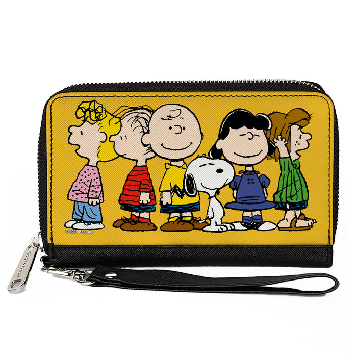 PU Zip Around Wallet Rectangle - Peanuts Gang Close-Up Group Pose Golden Yellow Clutch Zip Around Wallets Peanuts Worldwide LLC   