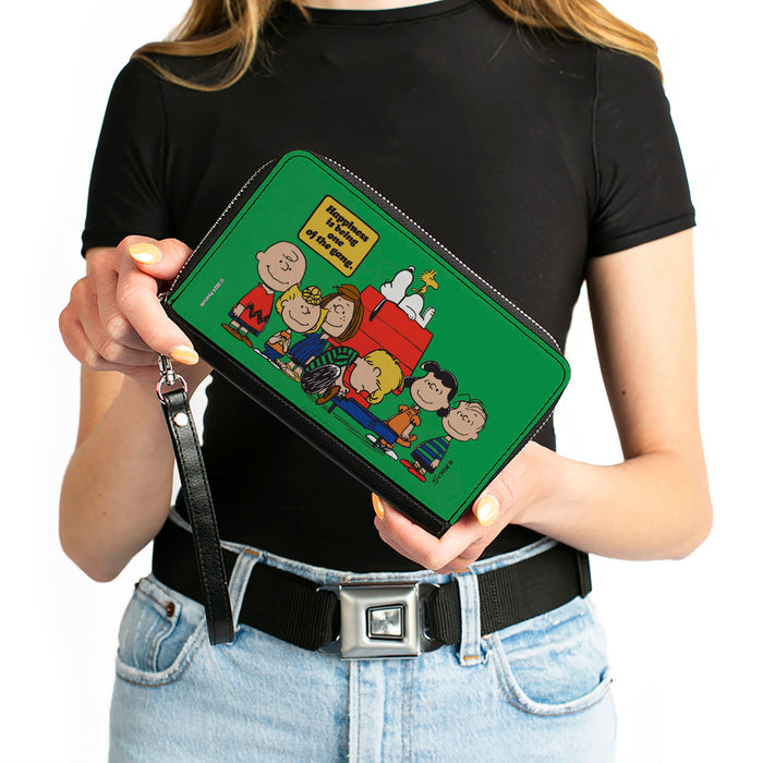 PU Zip Around Wallet Rectangle - Peanuts Gang HAPINESS IS BEING ONE OF THE GANG Group Pose Green Clutch Zip Around Wallets Peanuts Worldwide LLC   