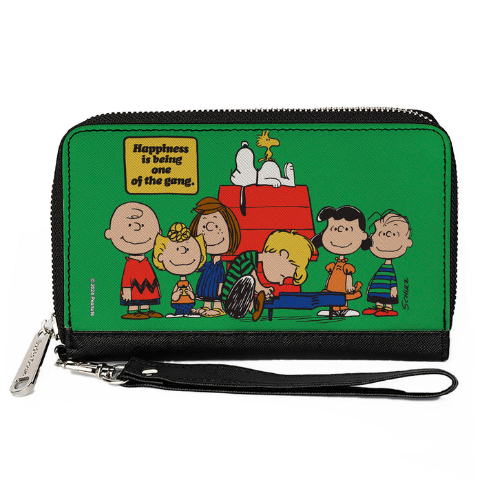 PU Zip Around Wallet Rectangle - Peanuts Gang HAPINESS IS BEING ONE OF THE GANG Group Pose Green Clutch Zip Around Wallets Peanuts Worldwide LLC   