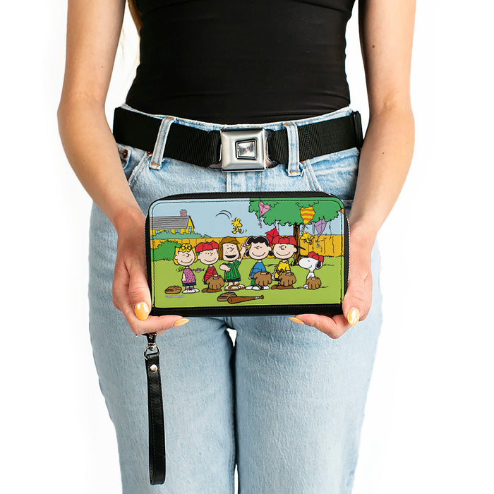 PU Zip Around Wallet Rectangle - Peanuts Gang Backyard Baseball Group Pose Clutch Zip Around Wallets Peanuts Worldwide LLC   