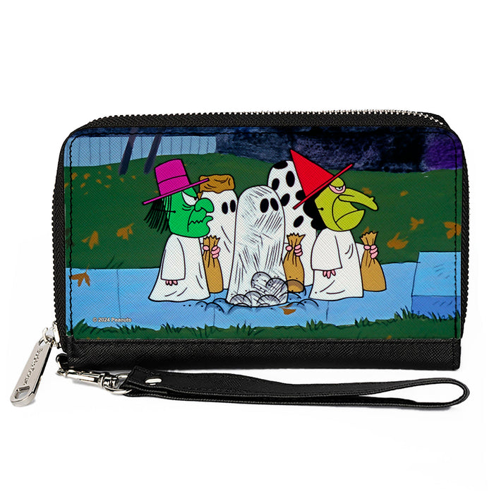 PU Zip Around Wallet Rectangle - Peanuts Gang Halloween Trick or Treat Group Pose Clutch Zip Around Wallets Peanuts Worldwide LLC   