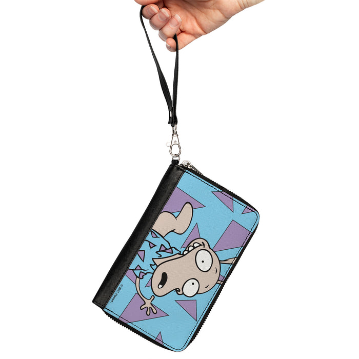 PU Zip Around Wallet Rectangle - Rocko's Modern Life Rocko Waving Pose Triangles Blue Purple Clutch Zip Around Wallets Nickelodeon   