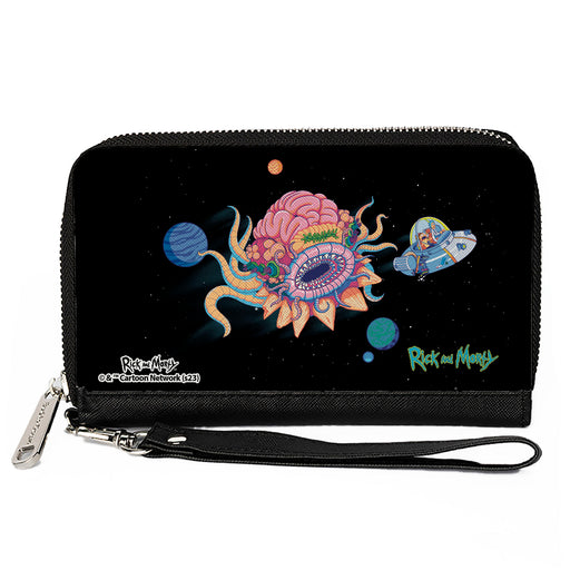 PU Zip Around Wallet Rectangle - RICK AND MORTY Space Cruiser Escape Scene Clutch Zip Around Wallets Rick and Morty   