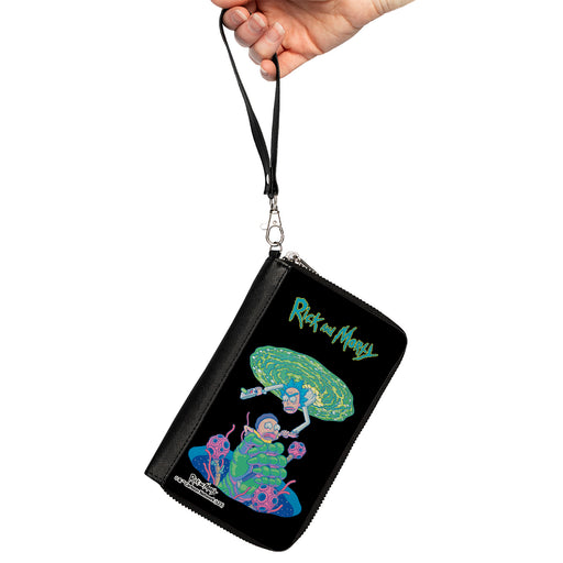 PU Zip Around Wallet Rectangle - RICK AND MORTY Portal Battle Scene Black Clutch Zip Around Wallets Rick and Morty   