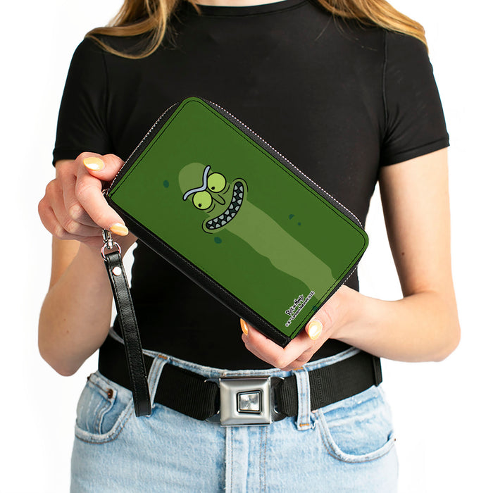 PU Zip Around Wallet Rectangle - Rick and Morty Pickle Rick Grinning Greens Clutch Zip Around Wallets Rick and Morty   