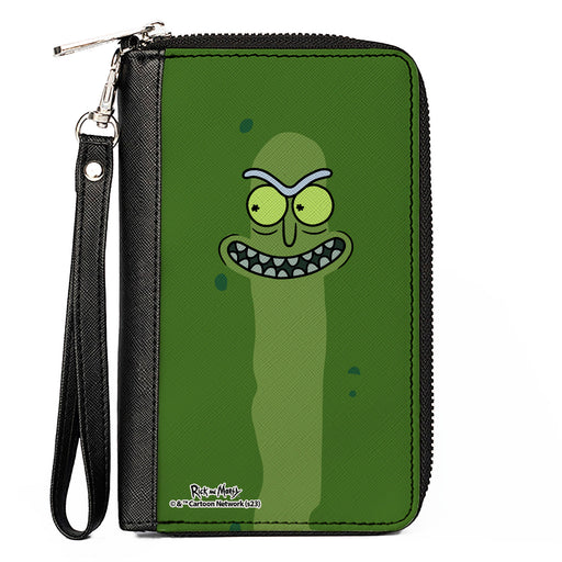 PU Zip Around Wallet Rectangle - Rick and Morty Pickle Rick Grinning Greens Clutch Zip Around Wallets Rick and Morty   