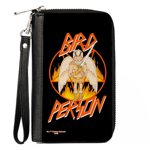 PU Zip Around Wallet Rectangle - Rick and Morty BIRD PERSON Pentagram Fire Pose Black/Red Clutch Zip Around Wallets Rick and Morty   