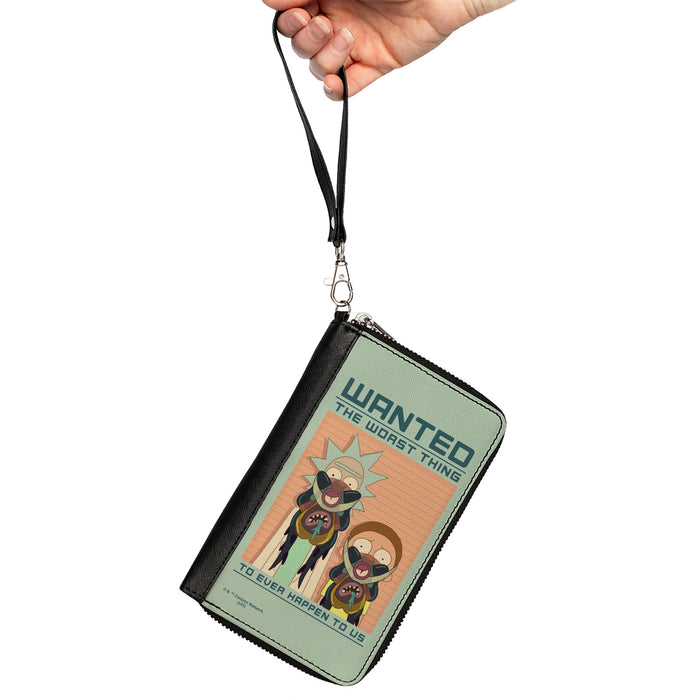 PU Zip Around Wallet Rectangle - Rick and Morty WANTED Poster THE WORST THING Pose Clutch Zip Around Wallets Rick and Morty   