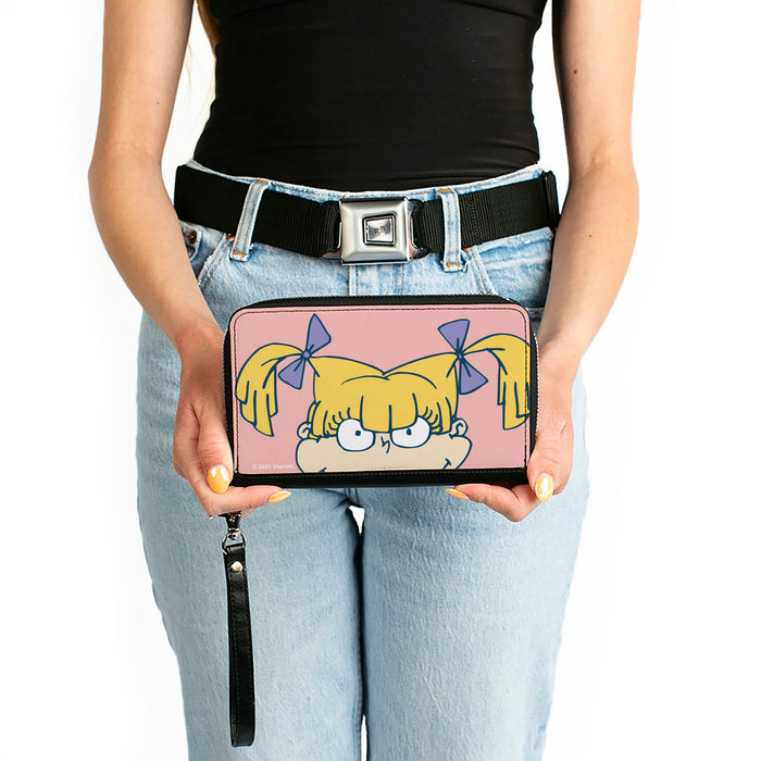 PU Zip Around Wallet Rectangle - Rugrats Angelica Face CLOSE-UP Pink Clutch Zip Around Wallets Nickelodeon   