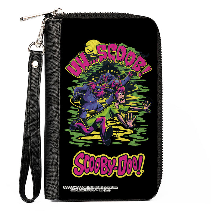 PU Zip Around Wallet Rectangle - Scooby-Doo Monsters Chasing Shaggy UH SCOOB! Pose Black/Multi Color Clutch Zip Around Wallets Scooby Doo   