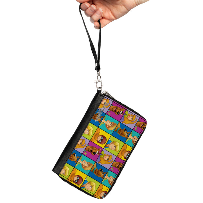 PU Zip Around Wallet Rectangle - Scooby Doo 5-Character Face Blocks Multi Color Clutch Zip Around Wallets Scooby Doo   