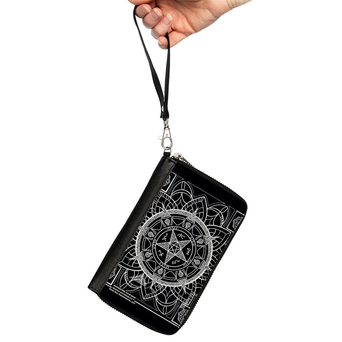 Women's PU Zip Around Wallet Rectangle - Supernatural Devil's Trap Symbol CLOSE-UP Black White