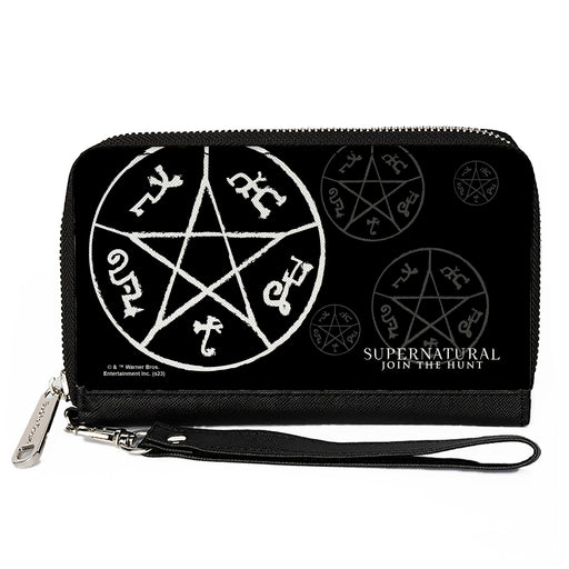 PU Zip Around Wallet Rectangle - Supernatural Devil's Trap Symbol Scattered Black/Gray/White Clutch Zip Around Wallets Supernatural   