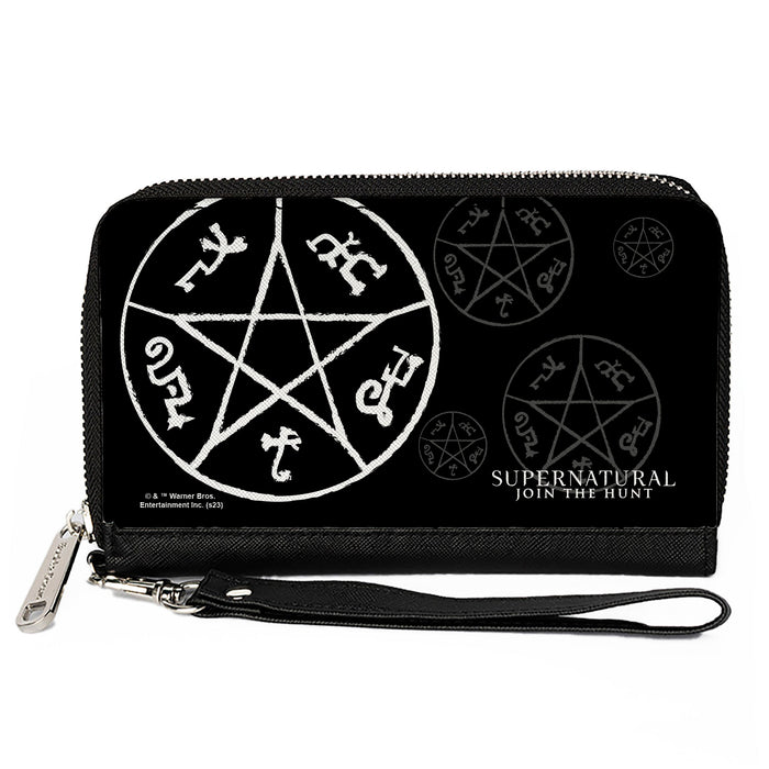 PU Zip Around Wallet Rectangle - Supernatural Devil's Trap Symbol Scattered Black/Gray/White Clutch Zip Around Wallets Supernatural   