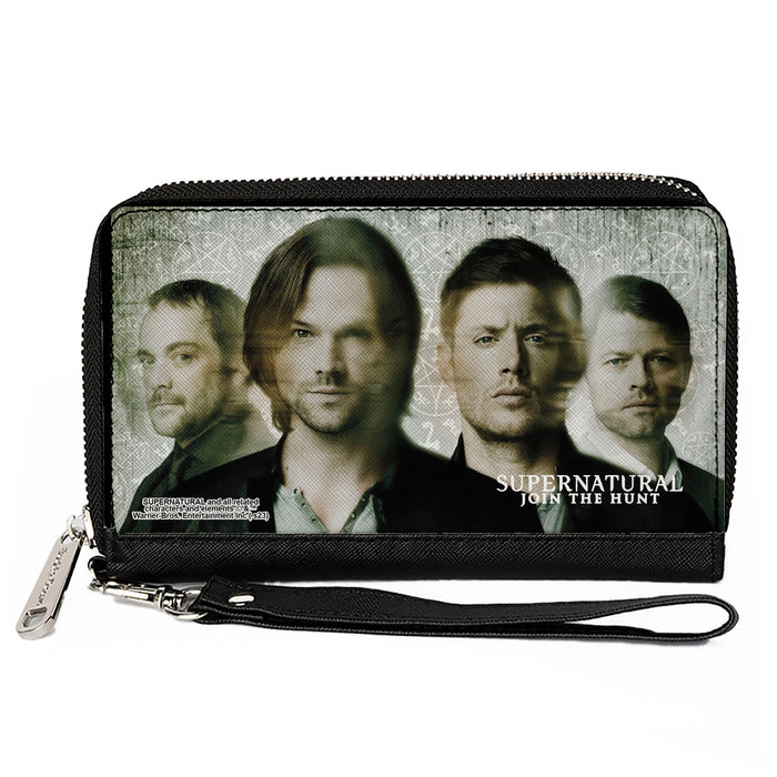 PU Zip Around Wallet Rectangle - Supernatural 4-Character Face Blur and Symbols Grays/Black Clutch Zip Around Wallets Supernatural   