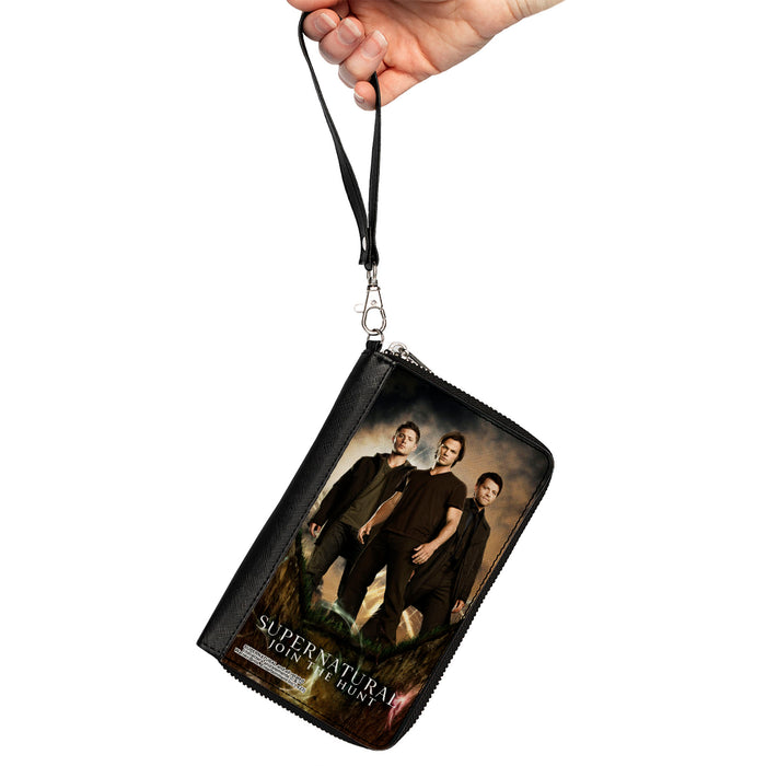 PU Zip Around Wallet Rectangle - SUPERNATURAL Dean, Sam & Castiel Standing Pose JOIN THE HUNT Clutch Zip Around Wallets Supernatural   