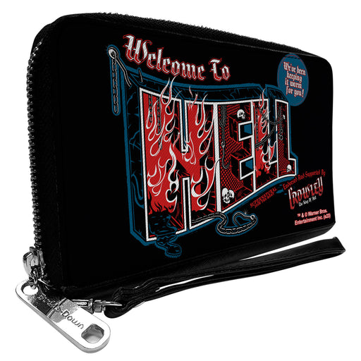 PU Zip Around Wallet Rectangle - Supernatural Crowley WELCOME TO HELL Flames Skulls and Chains Black/Blue/Red/White Clutch Zip Around Wallets Supernatural   