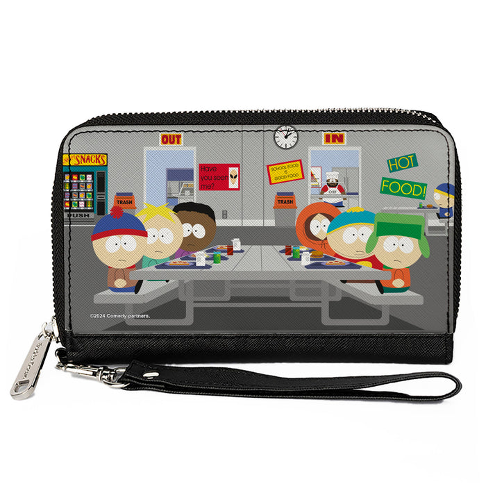 PU Zip Around Wallet Rectangle - South Park Boys Group Cafeteria Table Scene Clutch Zip Around Wallets Comedy Central