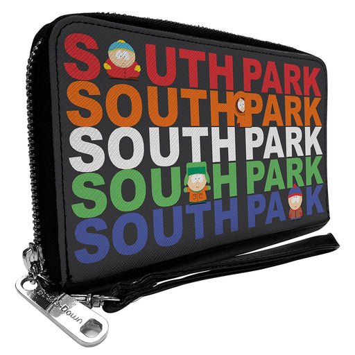 PU Zip Around Wallet Rectangle - SOUTH PARK Boys Text Logo Repeat Black/Multi Color Clutch Zip Around Wallets Comedy Central   