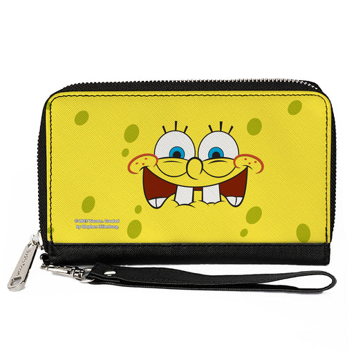 PU Zip Around Wallet Rectangle - SpongeBob Biting Lip Face Centered Clutch Zip Around Wallets Nickelodeon   