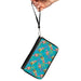 PU Zip Around Wallet Rectangle - SpongeBob Patrick and Gary Joy Poses and Flowers Scattered Blue Clutch Zip Around Wallets Nickelodeon   