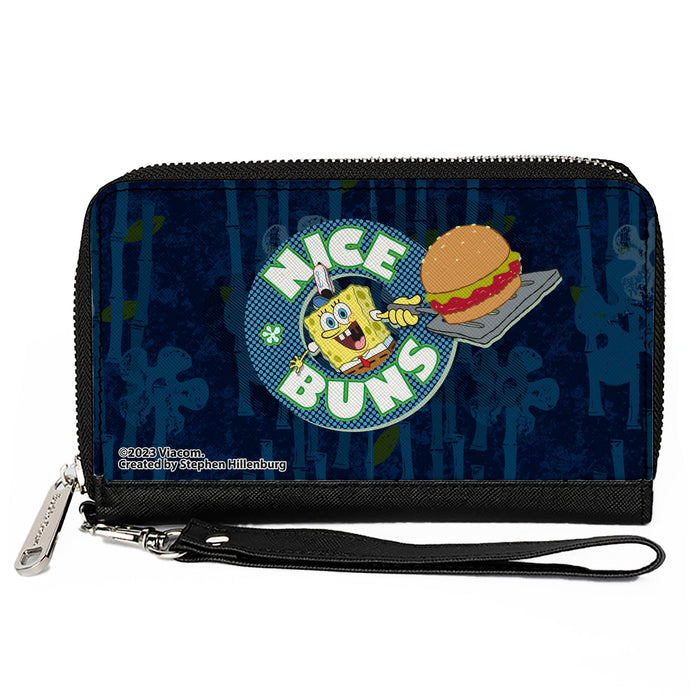 PU Zip Around Wallet Rectangle - SpongeBob SquarePants NICE BUNS Pose Blues Clutch Zip Around Wallets Nickelodeon   