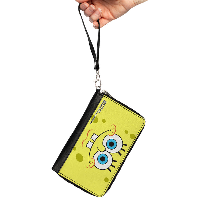 PU Zip Around Wallet Rectangle - SpongeBob SquarePants Face CLOSE-UP Yellows Clutch Zip Around Wallets Nickelodeon   