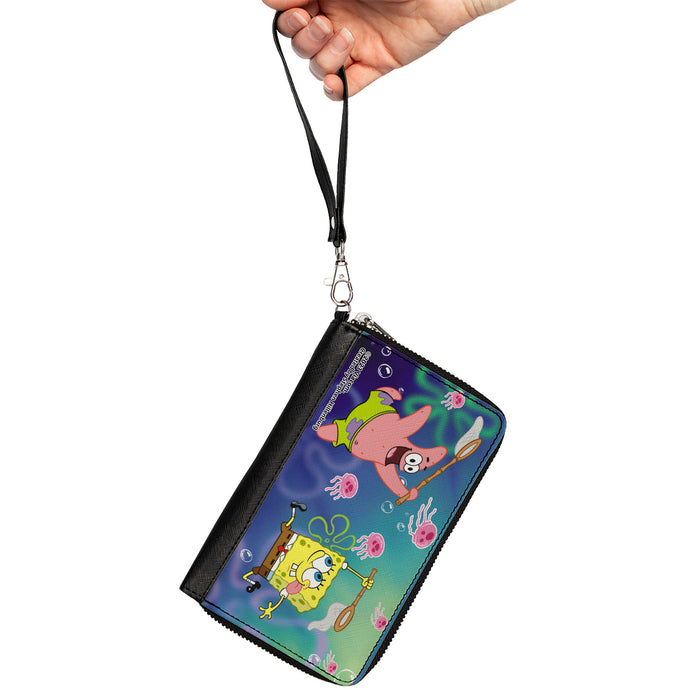 PU Zip Around Wallet Rectangle - Patrick Star & SpongeBob SquarePants Jellyfishing Catch Pose Clutch Zip Around Wallets Nickelodeon   
